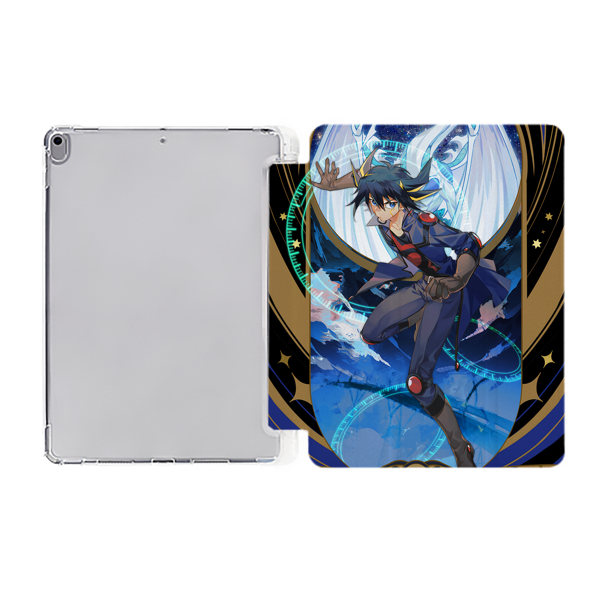 （画像用） 遊☆戯☆王 Yu-Gi-Oh! IPad ケース ペン収納付き 三つ折りスタンド PUレザー×シリコン 対応機種9.5/10.5/10.9インチ
